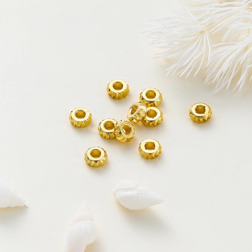 50pcs/lot 14K 18K Gold Color Fancy Wheel Metal Round Beads Necklace Bracelet Loose Spacer Beads For Jewelry Making Findings Vera Lux