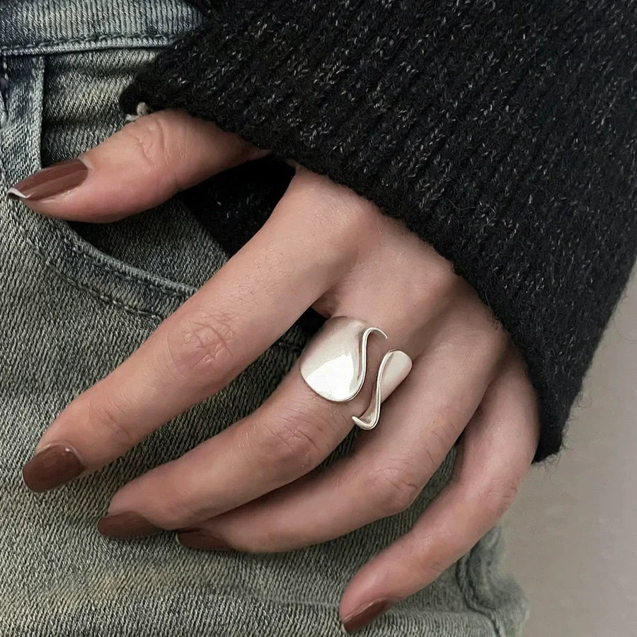 925 Sterling Silver Rings for Women Couple Minimalist Handmade Simple Big Open Ring Party Prevent Allergy Jewelry Holiday Gifts Vera Lux