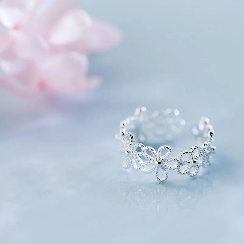 New in 925 Sterling Silver Hollow Flower Adjustable Rings For Women Engagement Ladies Rings Vintage Luxury Jewelry Jewellery Vera Lux