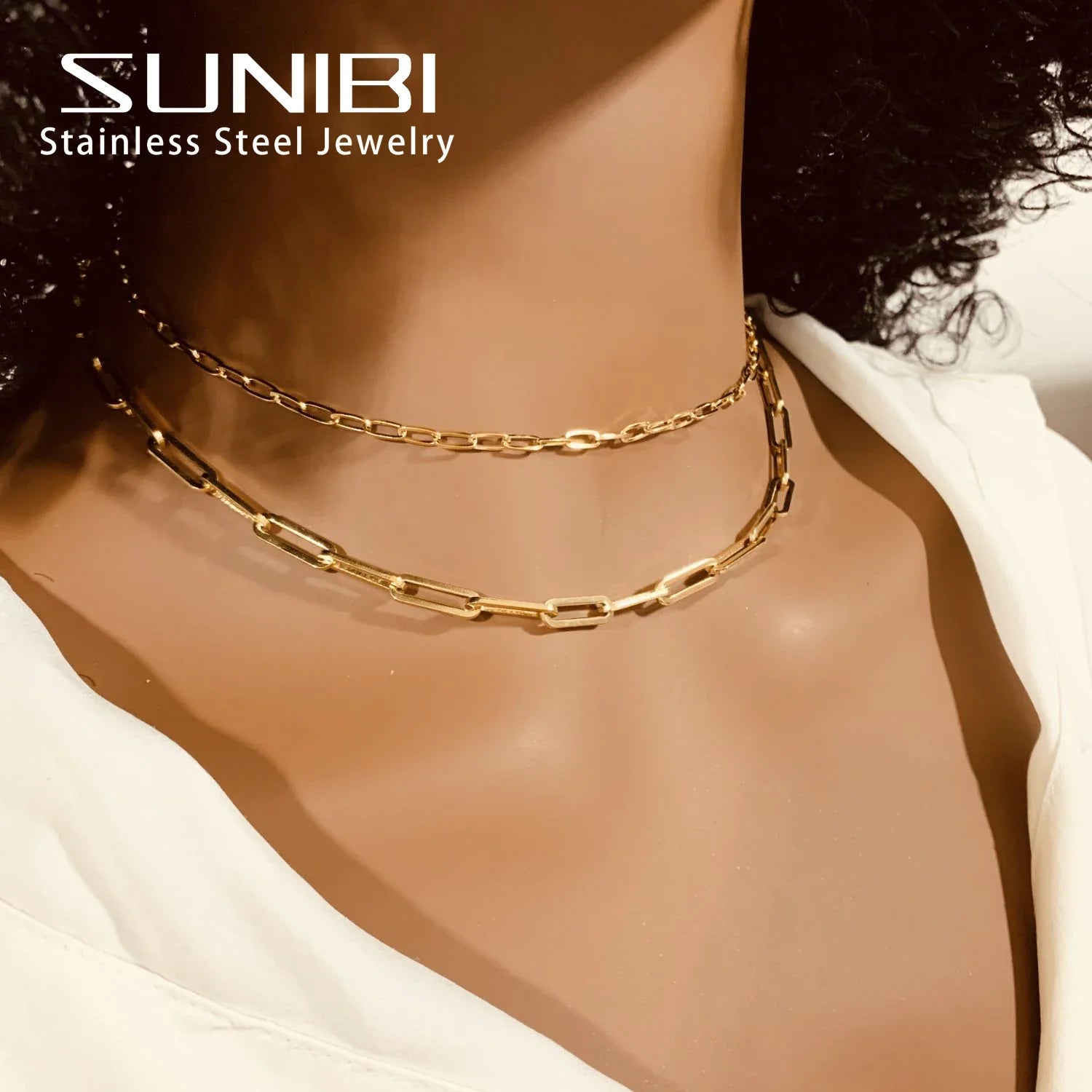 SUNIBI Stainless Steel Necklaces for Women Gold Color Basic Punk Link Chain Necklace Solid Metal Jewelry Wholesale/dropshipping Vera Lux