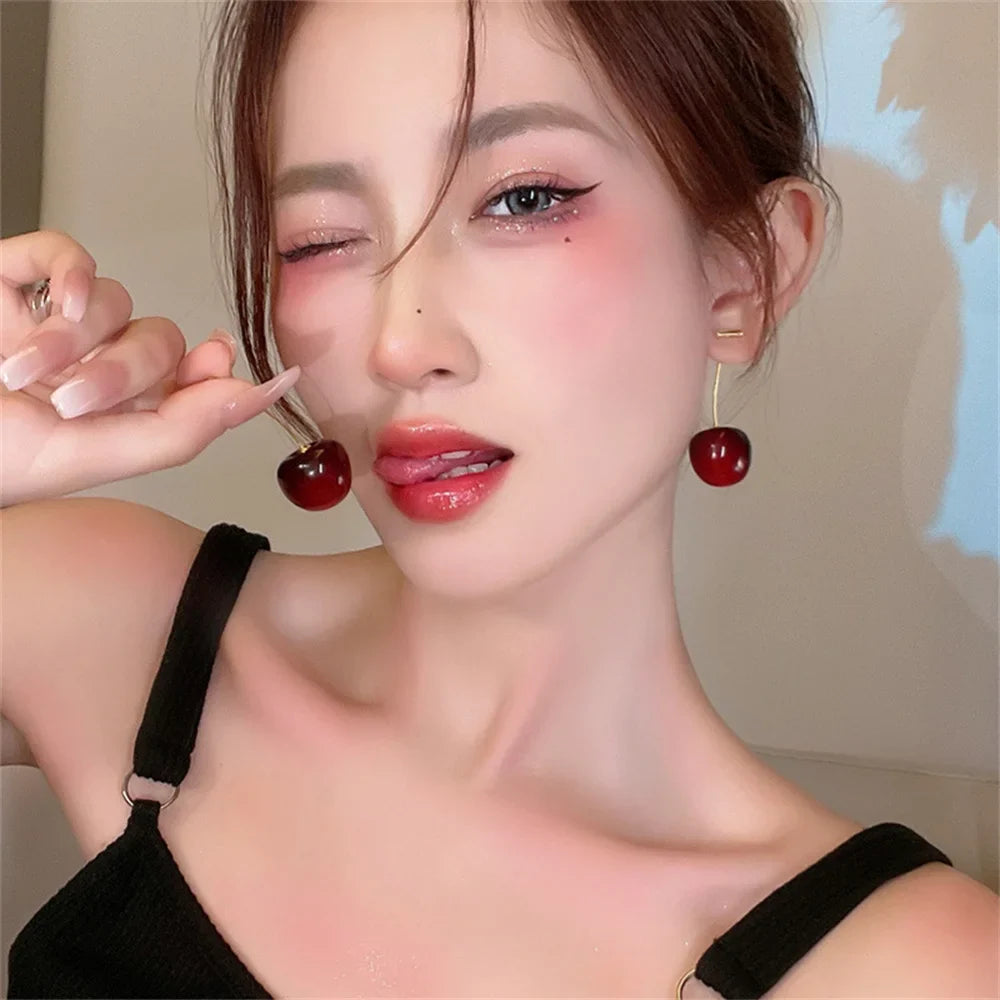 Cute Cherry Fruit Acrylic Earrings Fashionable Resin Cherry Earrings For Women Kpop Jewelry Trendy Accessories Vera Lux