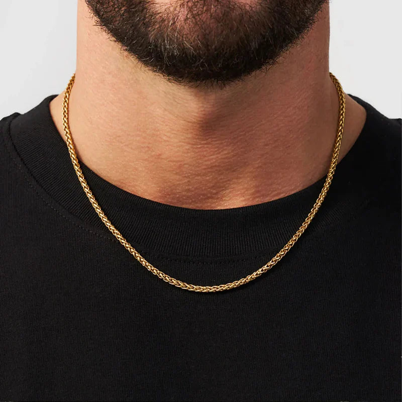 Hot Selling Hypoallergenic Stainless Steel Wheat Chain Men Chain Necklace Design with 18k Gold Plated Vera Lux