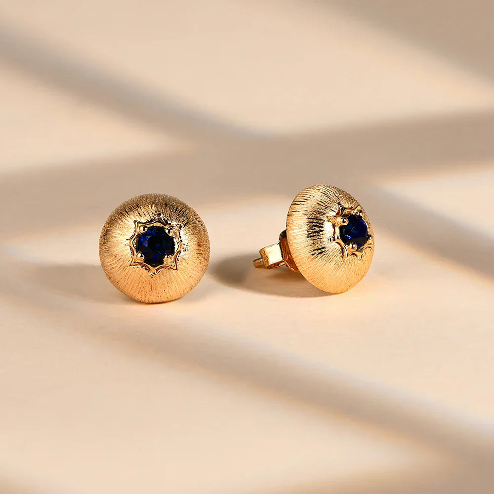 MINTYBOX Lab Sapphire Stud Earrings For Women S925 Sterling Silver Vintage Round Button Wedding Luxury Engagement Fine Jewelry Vera Lux