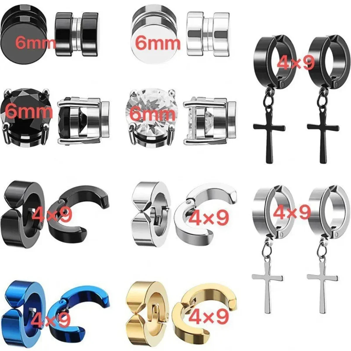 2pcs Punk Mens Strong Magnet Magnetic Ear Stud Set,Non Piercing Cross Clip-on Earrings Suitable Gifting Boyfriend Lover Jewelry Vera Lux