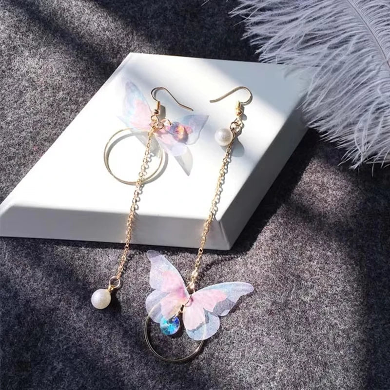 Elegant Purple Glass Butterfly Long Tassel Earrings for Women Delicate Rhinestone Crystal Insect Earrings Luxury Party Jewelry Vera Lux