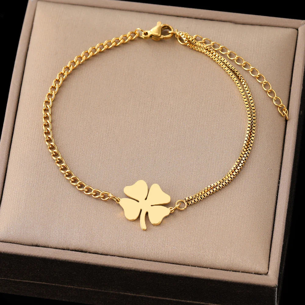 Stainless Steel Bracelets Classic Lucky Clovers Pendant Hip Hop Bracelet For Women Jewelry Non-fading High-quality Everyday Wear Vera Lux
