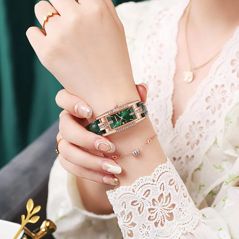 2PCS/Set Women's Watches Fashion Rectangle Leather Band Quartz Watch（Without Box） Vera Lux
