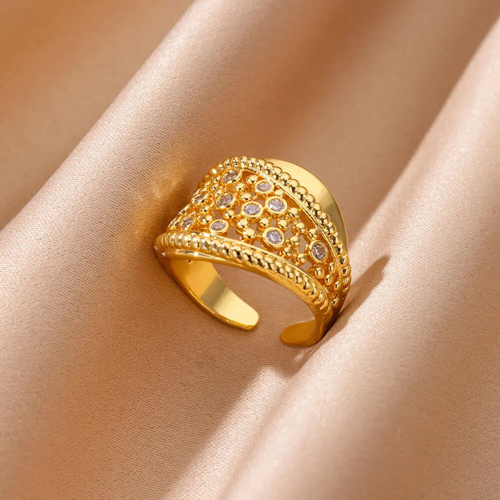 Zircon Geometric Rings For Women Luxury Stainless Steel Gold Color Open Ring Trendy Wedding Party Aesthetic Jewerly Gift Femme Vera Lux