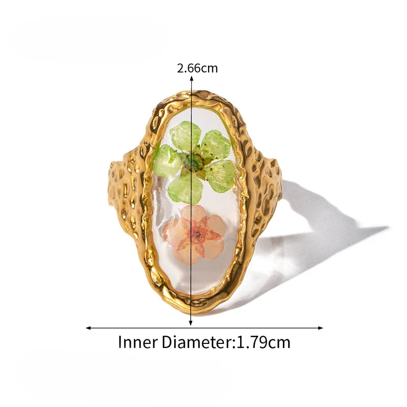 Light Cozy 18k Gold Plated Minimalist Polygonal Dry Flower Opening Ring Women Personalized Stainless Steel Statement Jewelry Vera Lux