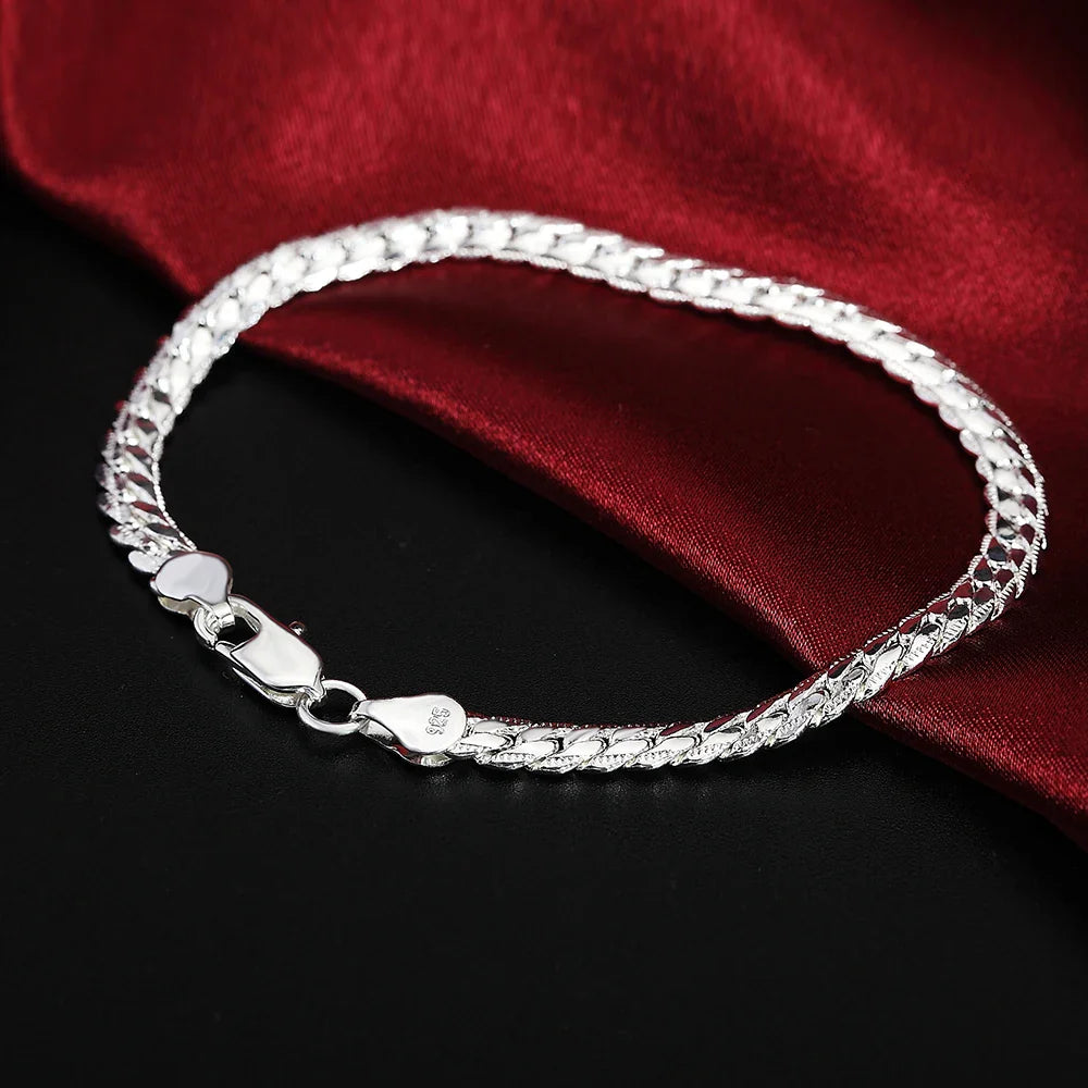 URBABY 925 Sterling Silver 2 Piece 6MM Full Sideways Chain Necklace Bracelet For Women Men Fashion Jewelry Sets Wedding Gift Vera Lux
