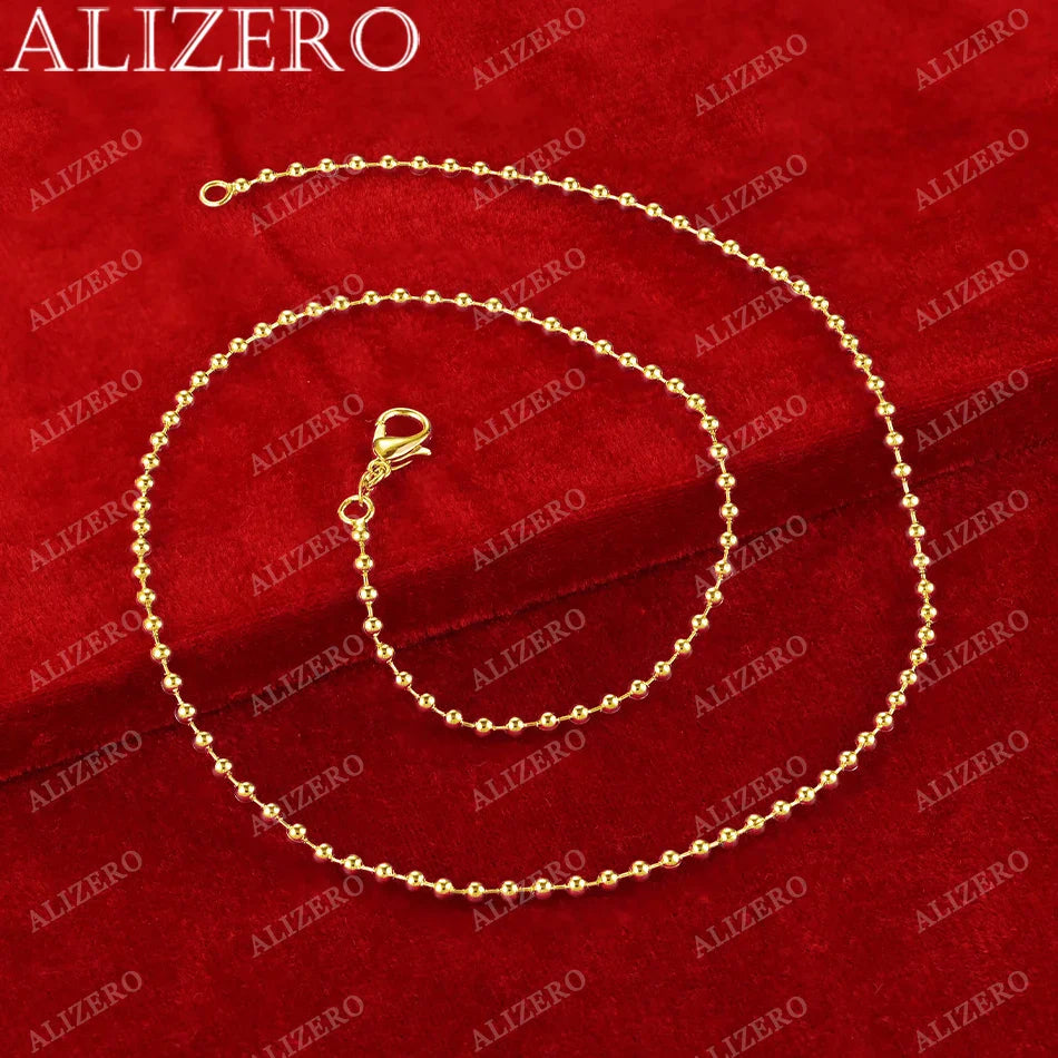 ALIZERO 18K Gold 2mm Beads Base Chain Necklaces 16-30 Inches Women Man Fine Jewelry Wholesale Personality Trend Bead Necklace Vera Lux