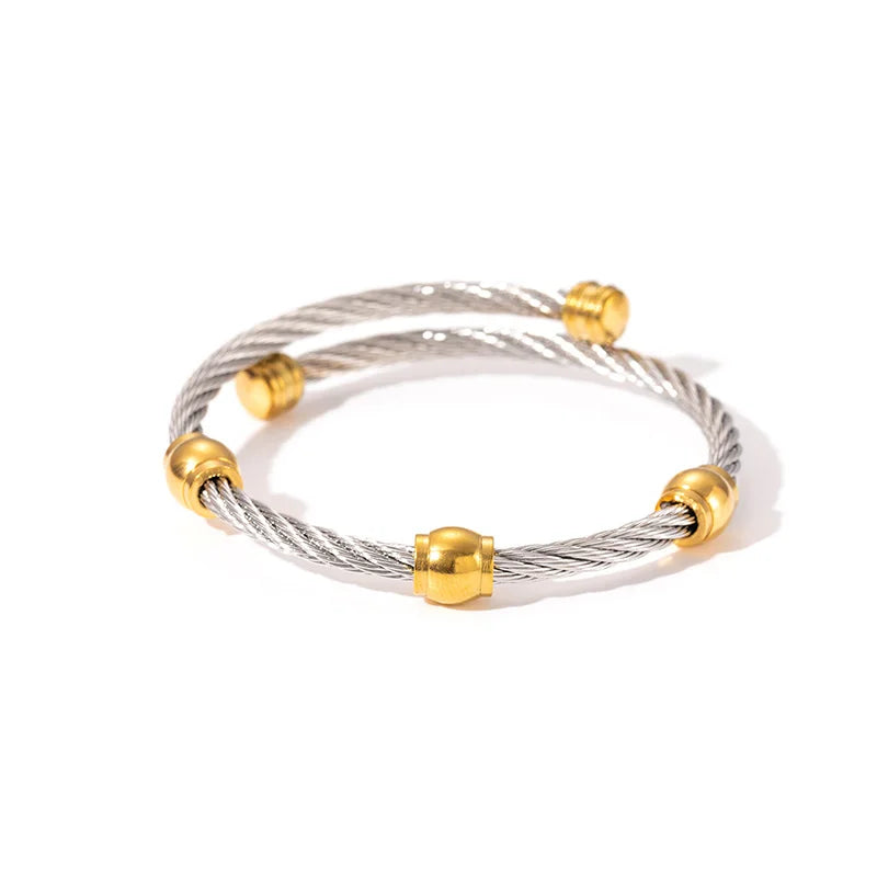 1pcs Stainless Steel Gold-plated Bangle Trendy Retro Hip-hop Style Bracelet Fried Dough Twists Steel Wire Rope Colorfast Bangle Vera Lux