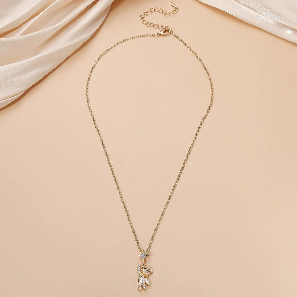 Obega Lovely Bear Necklaces for Women Cubic Zircon Inlaid Gold Color Neck Chain Female Necklaces Cute Jewelry Pendant Vera Lux