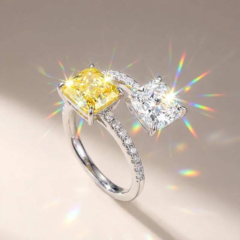 925 Sterling Silver New Style Adjustable Ring with Bright Princess Square CZ Female Engagement Party Accessories Fashion Jewelry Vera Lux
