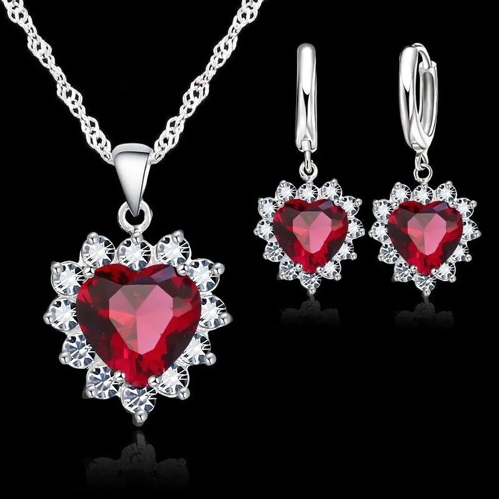 Top Sale Wding Engagement Anniversary Gift Jewelry Sets 925 Silver Color Stamped Heart Pendant Hoop Earrings for Women Girls Vera Lux
