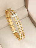 1pc 18K Gold Plated Stainless Steel Stackable Bracelet With Chain And Clover Design, Fashion Style For Women, Suitable For Casua Vera Lux