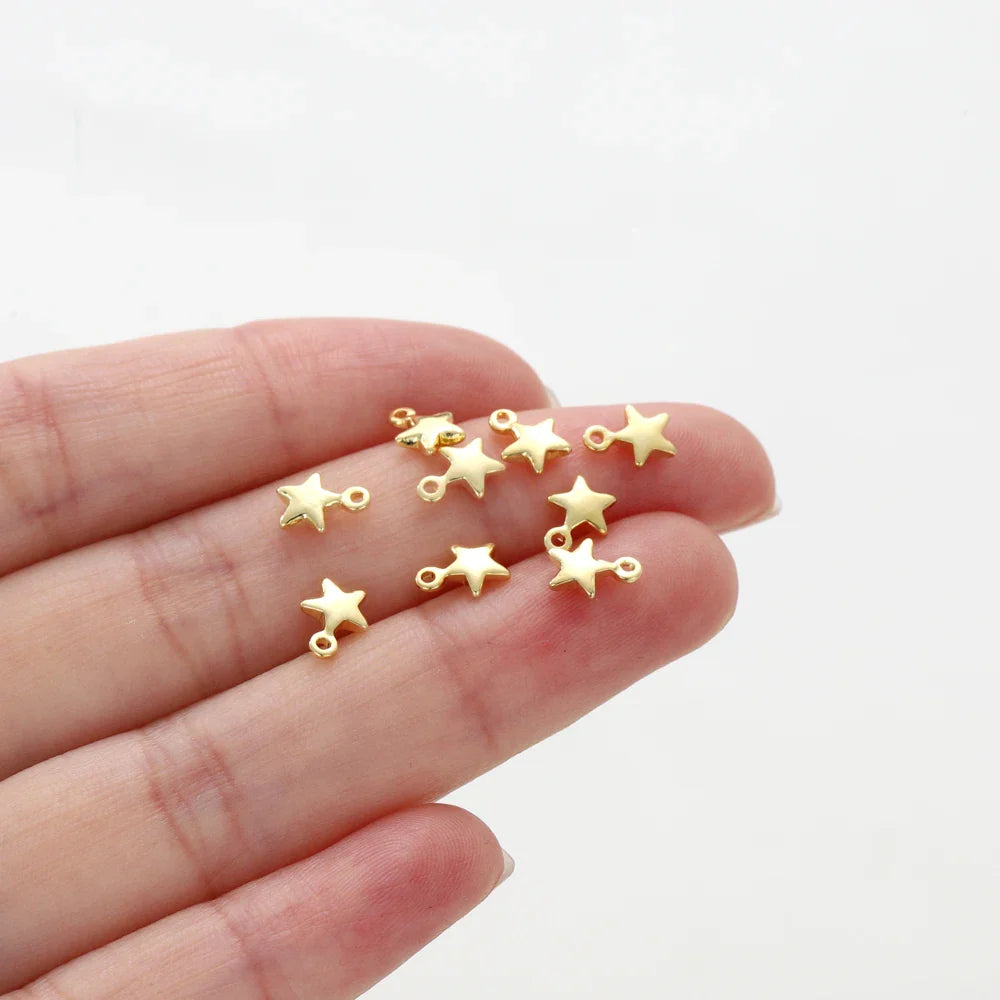 20pcs/lot 5x7MM Hole 1.0MM 14K 18K Gold Color Plated Brass Small Star Charms High Quality Pentant For Diy Jewelry Accessories Vera Lux