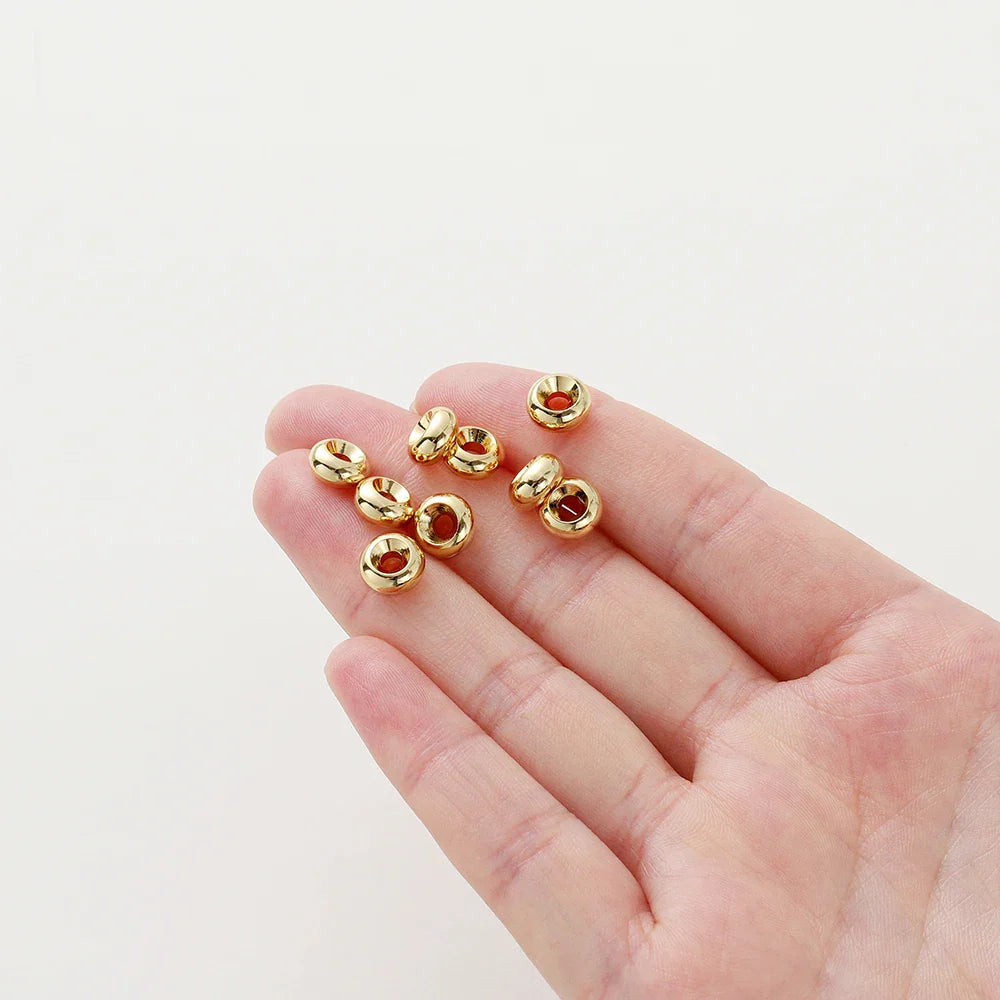 10-30pcs/lot 14K/18K Gold Plated Flat Round Bracelet Spacer Beads Circle Crafts Beads for Necklace Jewelry Accessories Findings Vera Lux