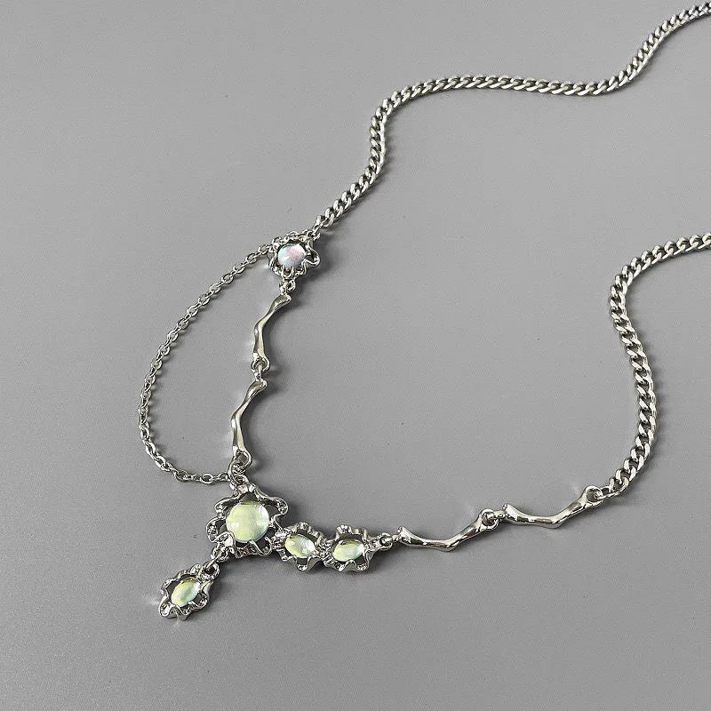 JWER Trendy Bling Moonstone Star Cross Pendant Necklace for Women Punk Hip Hop Star Chain CrystalNecklace Party Y2K Jewelry Gift Vera Lux