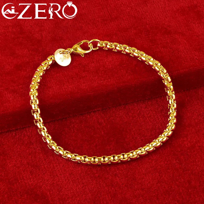 ALIZERO 18K Gold Bracelets 925 Sterling Silver 4mm Round Box Chain Bracelet For Woman Man Fashion Jewelry Wedding Party Gift Vera Lux