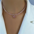 Fashion Vintage Sexy Zircon Heart Pendant Necklace For Women Female Boho Geometric Baroque Transparent Crystal Chain Jewelry Vera Lux