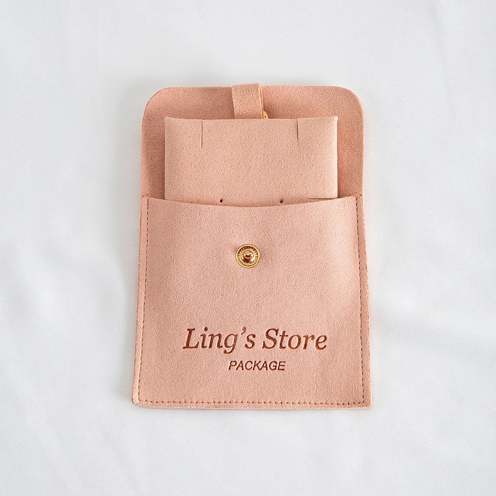 20/50/100Sets Personalized Logo Jewelry Microfiber Snap Bag 8x8cm Button Pouch Insert Luxury 6x6cm Cards Can Debossed Print Name Vera Lux