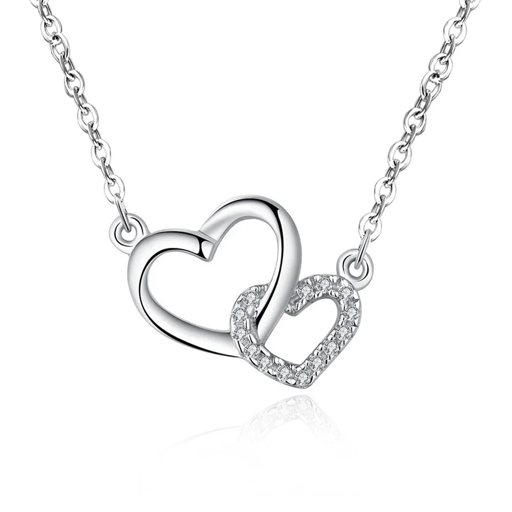 925 Sterling Silver Zircon Double Heart Necklaces For Women Girls Wedding Luxury Designer Jewelry Accessories Argent 925 Vera Lux