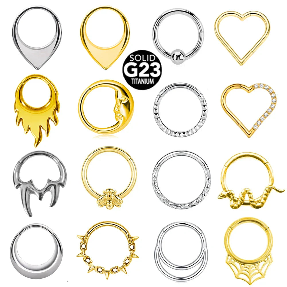 G23 Titanium Bee Septum Nose Ring Piercing Body Jewelry 16G Moon Segment Snake Clicker Helix  Ear Cartilage Heart Daith Hoop Vera Lux