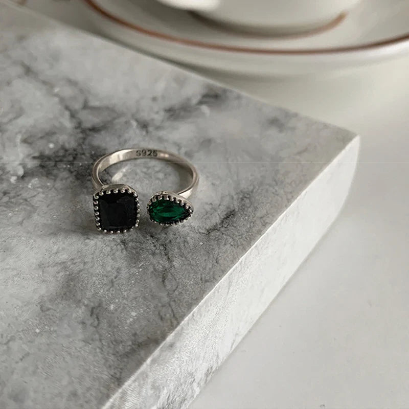 925 Sterling Silver plated Ring for Women Girl Gift Blace Stone Crystal Glaze Retro Punk Open Jewelry Dropship Wholesale Vera Lux