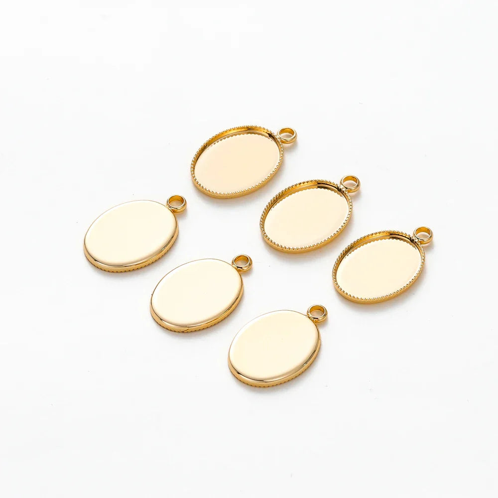 10Pcs/Lot 14K 18K Gold Plated Cabochon With Hole Pendant Base Blank Tray Bezel DIY Handmade Pendant Jewelry Making Findings Vera Lux