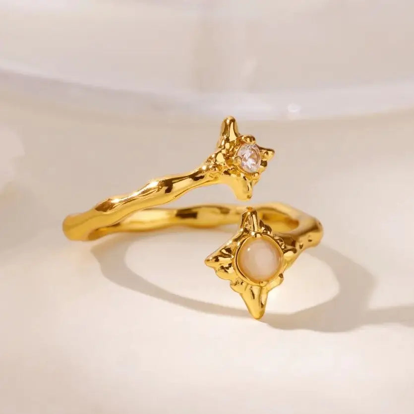 Zircon Flower Rings For Women Gold Color Double Flower Adjustable Stainless Steel Ring Wedding Party Christmas Jewelry Gift Vera Lux