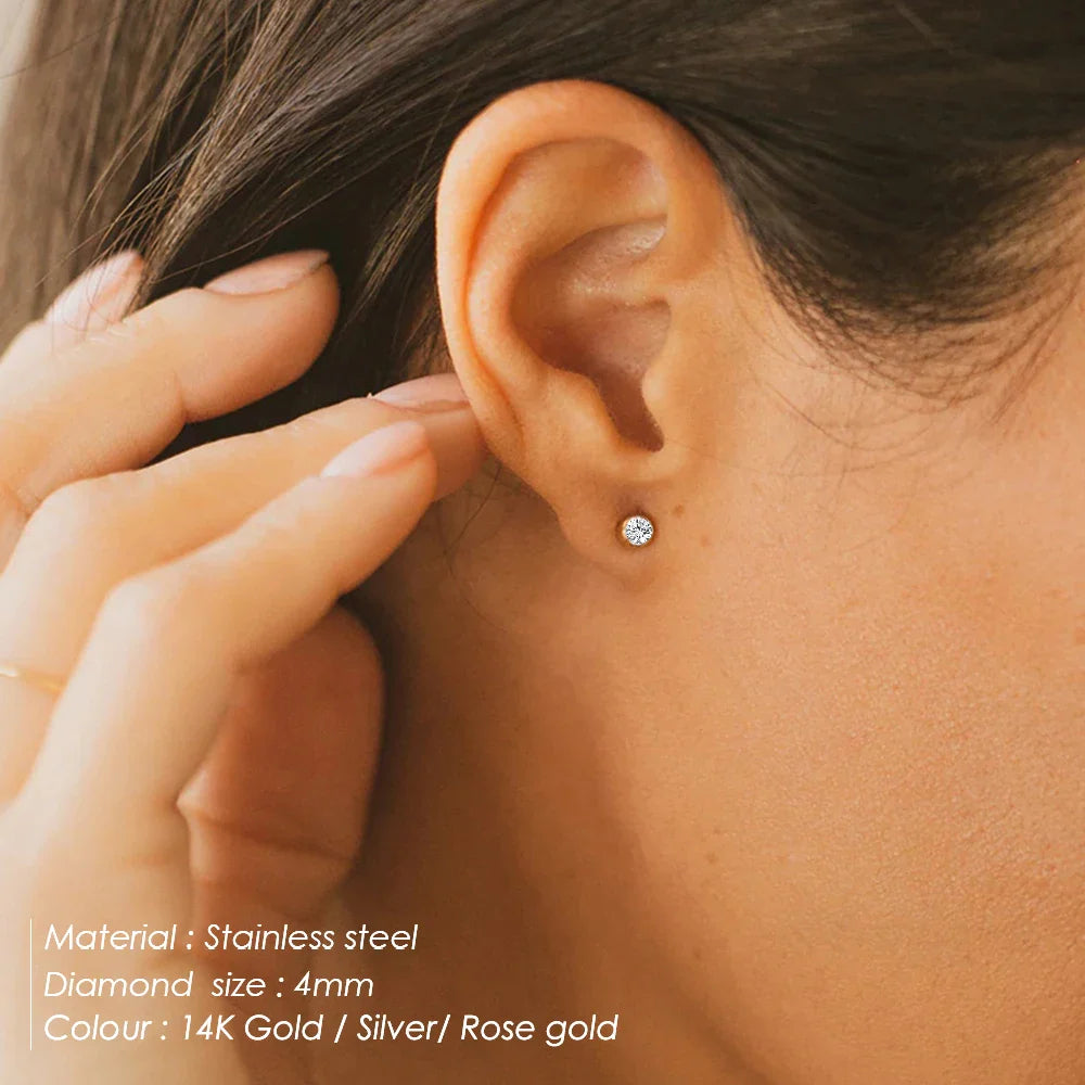 316 Stainless Steel Birthstone Ear Stud Piercing Gun Gold Color Push-Back Earrings Piercing Safe For Baby And Women Gift Jewelry Vera Lux