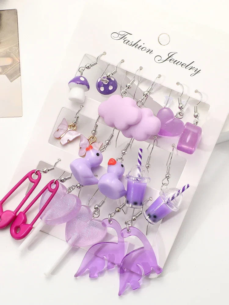 Cartoon Animal Earrings Set For Women New Y2K Girl Cute Colorful Geometric Acrylic Duck Love Drop Earrings Trendy Jewelry Gifts Vera Lux