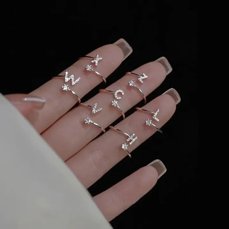 LATS Zircon Initial A-Z Letter Rings for Women Girl Adjustable Opening Ring Name Alphabet Female Wedding Fashion Jewelry Gift Vera Lux