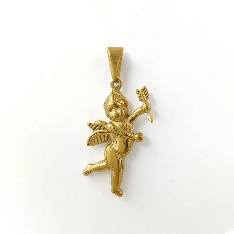 Vintage Stainless Steel Cupid Charm Pendant Necklace Waterproof 18K Gold Plated Necklace Unisex Jewelry Gift Vera Lux
