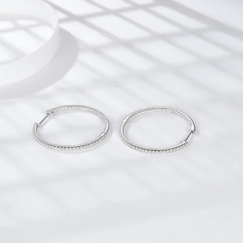 NeeTim Full D Color Moissanite hoop Earrings for Women 925 Sterling Silver with White Gold Plated Ear Studs Fine Jewelry Gift Vera Lux