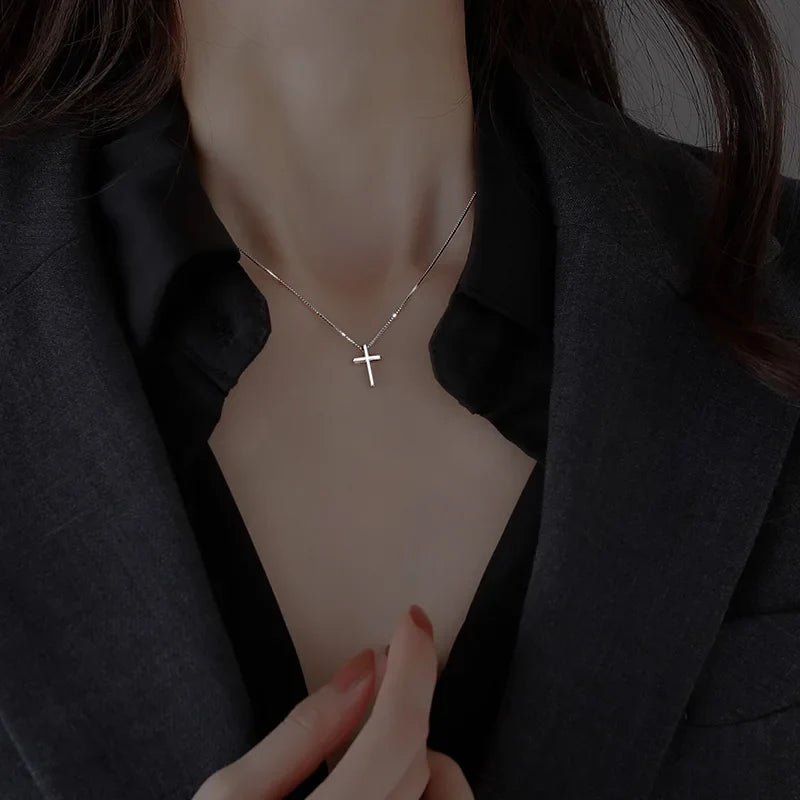 925 Sterling Silver Cross Pendants Female Necklaces Women Luxury Quality Jewelry Exquisite Elegant Charms Accessories Argent 925 Vera Lux