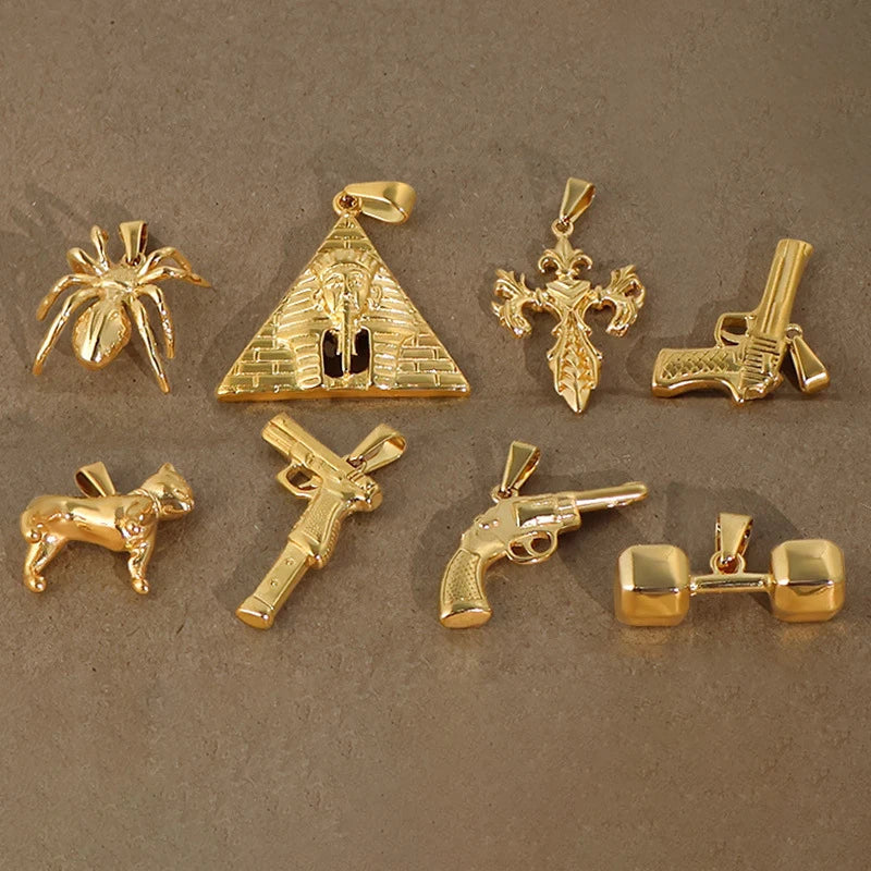 18k Gold Plated 316l Stainless Steel Vintage Pyramid Pharaoh Pistol Barbell Pendant Charm - Unisex Trendy Jewelry Vera Lux