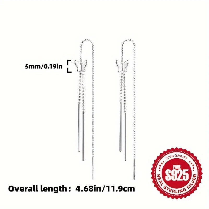 Pair of S925 Silver Butterfly Tassel Earrings for Ladies Low Allergy Sweet Girl Versatile Daily Accessory Perfect Gift for Women Vera Lux