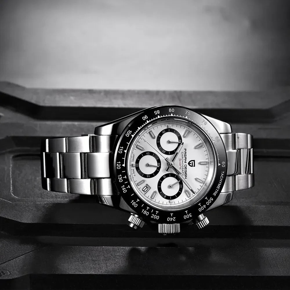PAGANI DESIGN New Ceramic Bezel Men Quartz Wristwatches Luxurys Sapphire Glass Chronograph 100m Waterproof Stainless Watches Men Vera Lux
