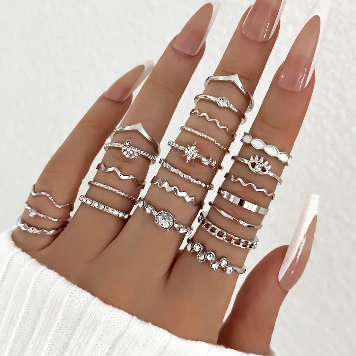 23Pcs Fashion Knuckle Rings Set For Women Crystal Star Moon Eye Wave Gold Silver Color Rings Female Trendy Party Jewelry Gift Vera Lux