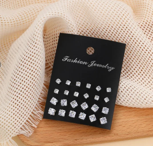 12 Pcs Zircon Earrings Set Briliant Shiny Stud Earrings for Women Simple Pearl Irregular Trendy Jewerly Accessories 2024 New Vera Lux
