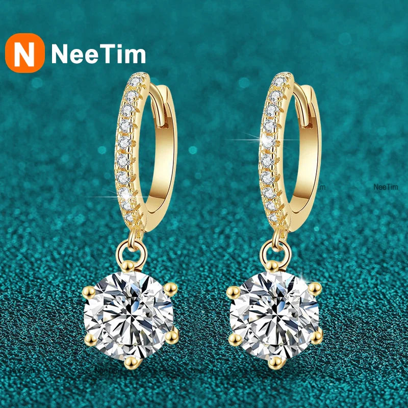 NeeTim 0.5ct 1ct Moissanite Drop Earrings S925 Sterling Silver with Gold Plated Wedding Jewelry With Certificate Hoop Earrings Vera Lux