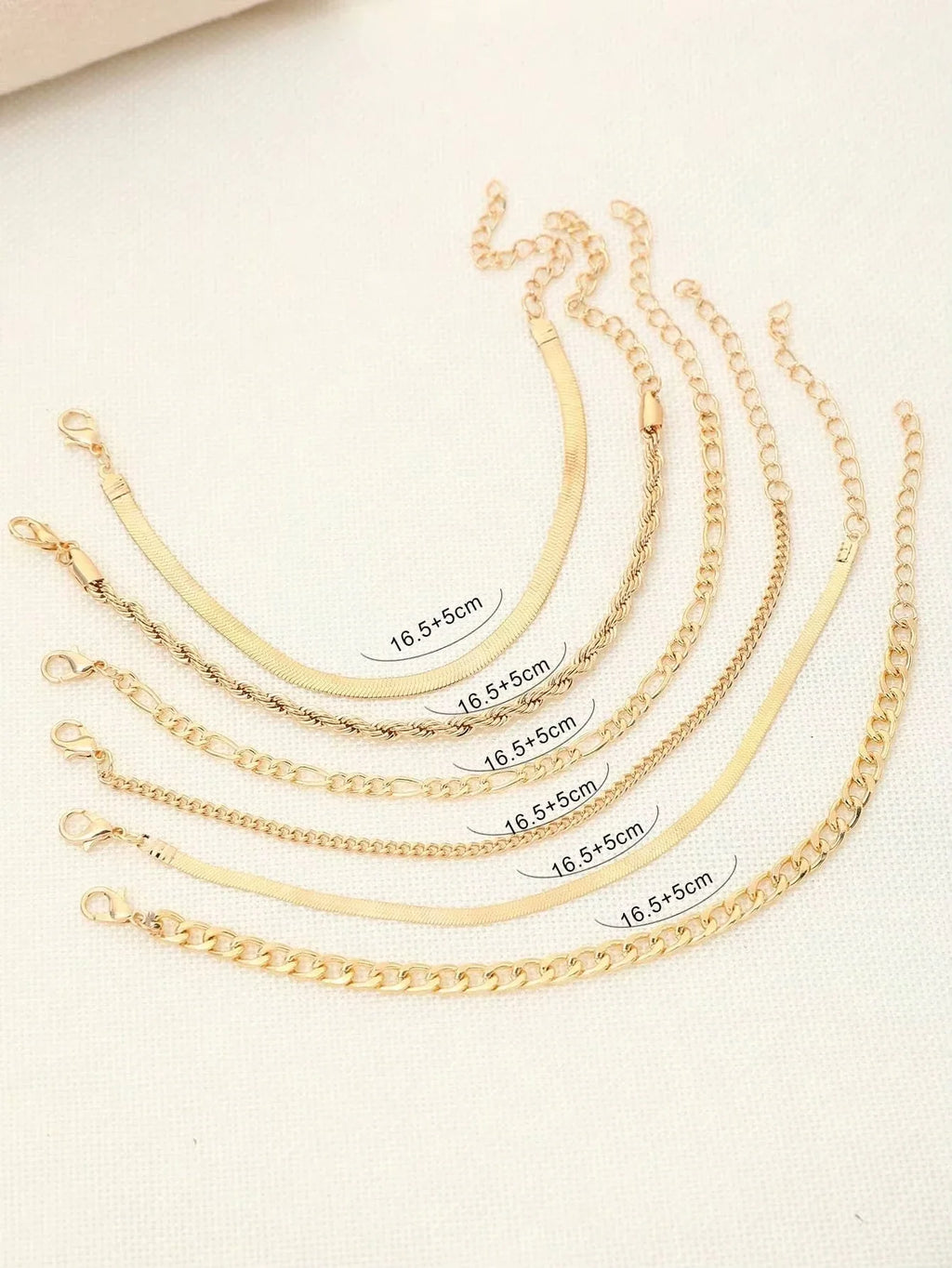 6pcs Fashion Punk Style Simple Cold Tone Chain Fashion Bracelet Set Suitable For Women's Daily Wear Vera Lux
