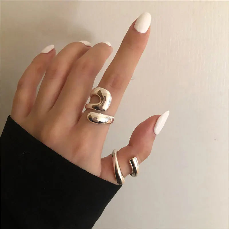 925 Sterling Silver Geometry Irregular Simple Open Ring For Women Wedding Luxury Fine Jewelry Gift Female Wholesale Jewellery Vera Lux