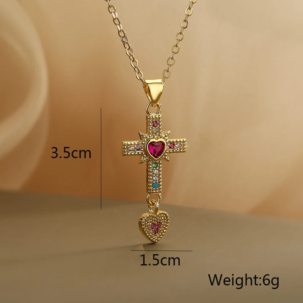 NEWBUY Unique Design Eagle Heart Cross Pendant Gold Color 316L Stainless Steel Chain Necklace CZ Party Jewelry Femme Bijoux Vera Lux