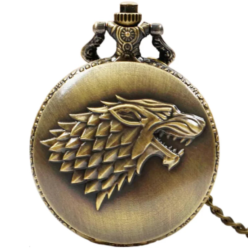 Personalized creative l Wolf Head three-dimensional carved pocket watch FOB Watch for men's Arabic numerals display quartz penda Vera Lux