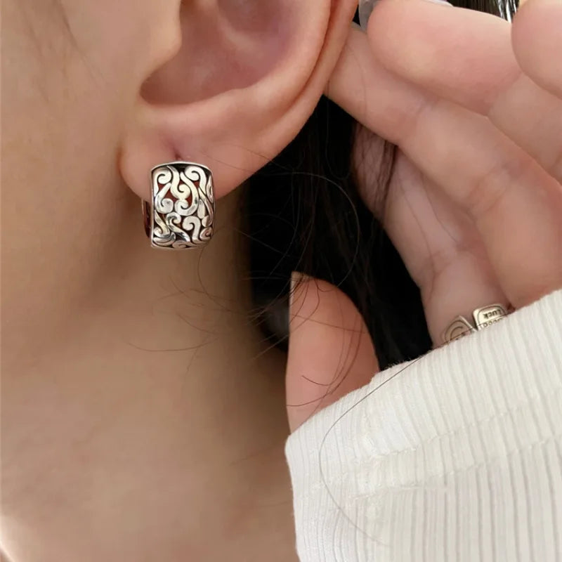 925 Sterling Silver Lucky Character Hollowed Out Cloud Earring for Women Ethnic Retro Jewelry Gift Vera Lux