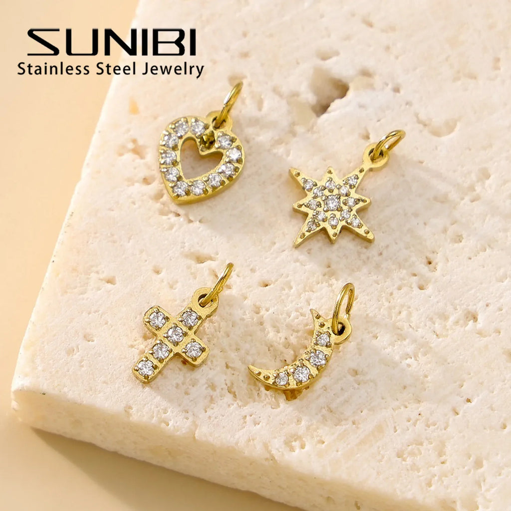 SUNIBI Stainless Steel DIY 26 Initial Pendant for Women Zircon Alphabet Charm Jewelry Making Anniversary Gift Customizable Name Vera Lux
