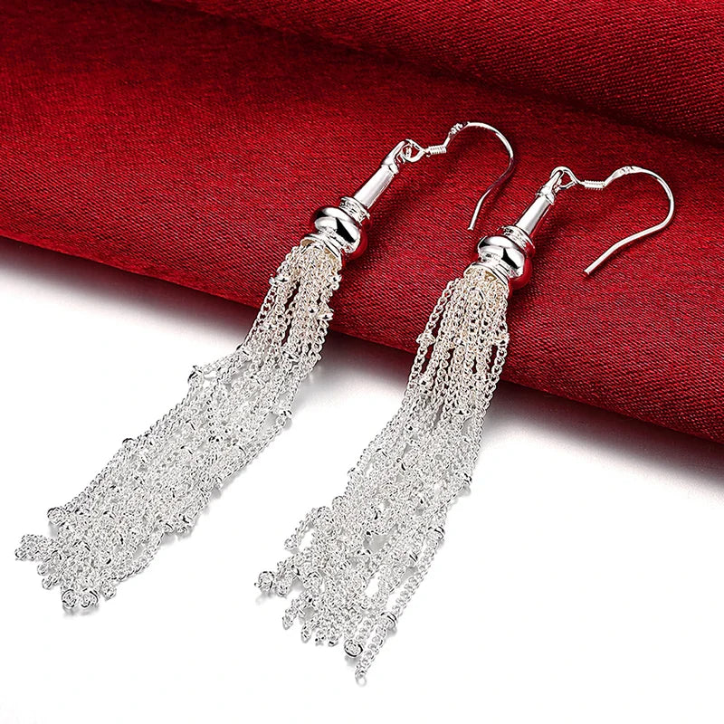 Aravant 925 Silver Multi Chain Long Tassel Drop Earrings For Women Wedding Jewelry Vera Lux